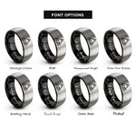 font options for inside engraving on black & grey triquetra wolf rings