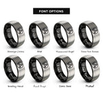 font options for inside engraving on black & grey triskele heart circle rings