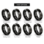 font options for inside engraving on black & gray triskele heart circle rings