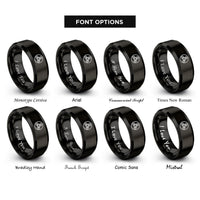 font options for inside engraving on black triskele heart circle rings