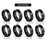 font options for inside engraving on black & gray triskele knot rings