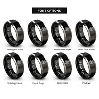 font options for inside engraving on black & gray triskele knot rings
