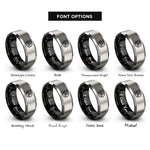 font options for inside engraving on black & gray triskele knot rings