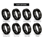 font options for inside engraving on black triskele knot rings