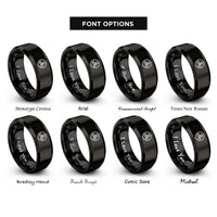 font options for inside engraving on black triskele knot rings