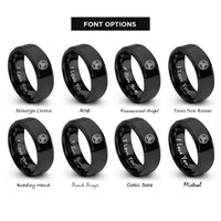 font options for inside engraving on black triskele knot rings