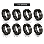 font options for inside engraving on black triskele triskelion circle rings