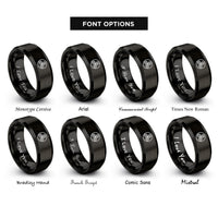 font options for inside engraving on black triskele triskelion circle rings