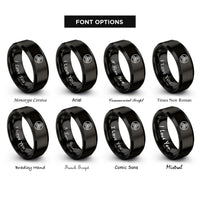 font options for inside engraving on black triskele triskelion circle rings