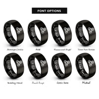 font options for inside engraving on black triskele triskelion heart rings