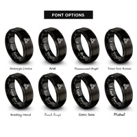 font options for inside engraving on black triskele triskelion heart rings