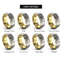 font options for inside engraving on gold & gray triskelion celtic spiral rings