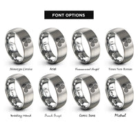 font options for inside engraving on gray triskelion celtic spiral rings