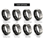 font options for inside engraving on black & grey triskelion circle rings
