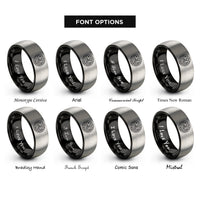 font options for inside engraving on black & grey triskelion circle rings