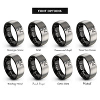 font options for inside engraving on black & silver triskelion isle rings