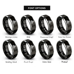 font options for inside engraving on black & grey triskelion triple spiral rings