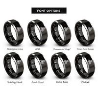 font options for inside engraving on black & grey triskelion triple spiral rings