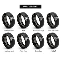 font options for inside engraving on black triskelion triple spiral rings