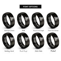 font options for inside engraving on black triskelion triple spiral rings
