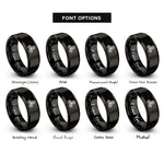 font options for inside engraving on black triskelion triple spiral rings