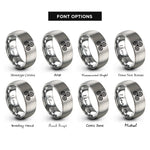 font options for inside engraving on grey triskelion triple spiral rings