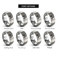 font options for inside engraving on grey triskelion triple spiral rings