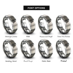 font options for inside engraving on silver triskelion triple spiral rings