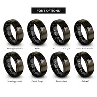 font options for inside engraving on gunmetal & black triskelion triple spiral rings