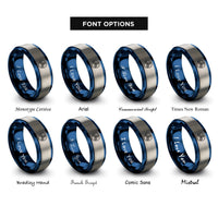font options for inside engraving on blue & grey triskelion triskele rings