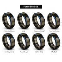 font options for inside engraving on gunmetal & blue triskelion triskele rings