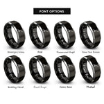 font options for inside engraving on black & silver trolling rod reel rings