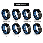 font options for inside engraving on black & blue trophy star rings