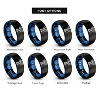 font options for inside engraving on black & blue trophy star rings