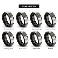font options for inside engraving on black & grey tropic of capricorn rings