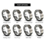 font options for inside engraving on grey tropical fern rings