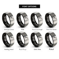 font options for inside engraving on black & silver trowel rings