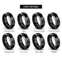 font options for inside engraving on black & gray truck tent rings