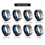 font options for inside engraving on black & blue & silver true north symbol rings