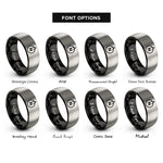 font options for inside engraving on black & silver true north symbol rings