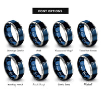 font options for inside engraving on blue & silver true north symbol rings