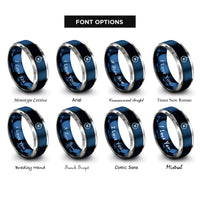 font options for inside engraving on blue & silver true north symbol rings