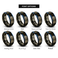 font options for inside engraving on gunmetal & blue true north symbol rings
