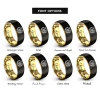 font options for inside engraving on black & gold trumpet sax rings