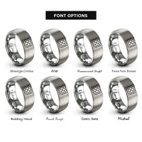 font options for inside engraving on silver truncated square tiling rings