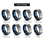 font options for inside engraving on black & blue & gray tugboat rings