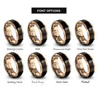 font options for inside engraving on black & rose gold tulip rings