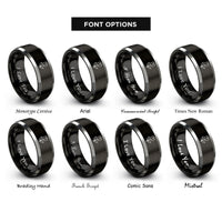 font options for inside engraving on black & grey tulip leaf rings