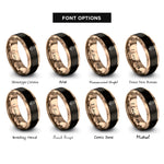 font options for inside engraving on black & rose gold tulip leaf rings
