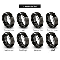 font options for inside engraving on black & grey tulip single stem rings
